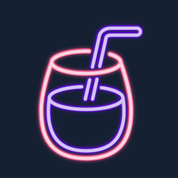 Das Logo der Anwendung, ein Glas mit einem neonfarbenen Strohhalm