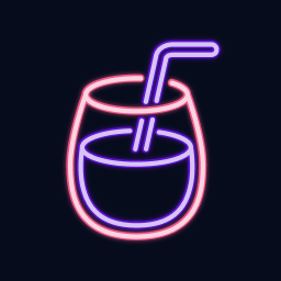 The logo of the application, a glass with a straw in neon