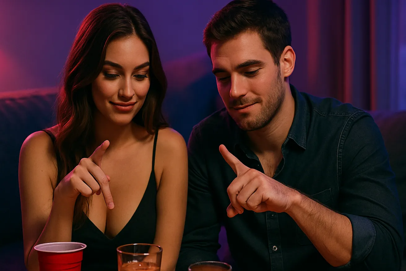 Couple playing the Put a Finger Down game