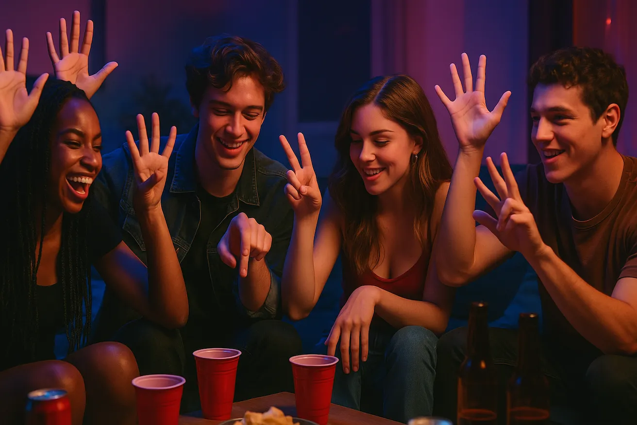 Friends playing the Put a Finger Down game
