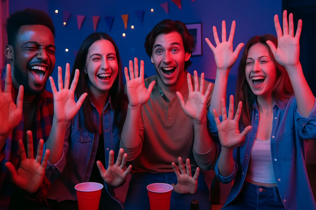 Friends playing the Put a Finger Down game