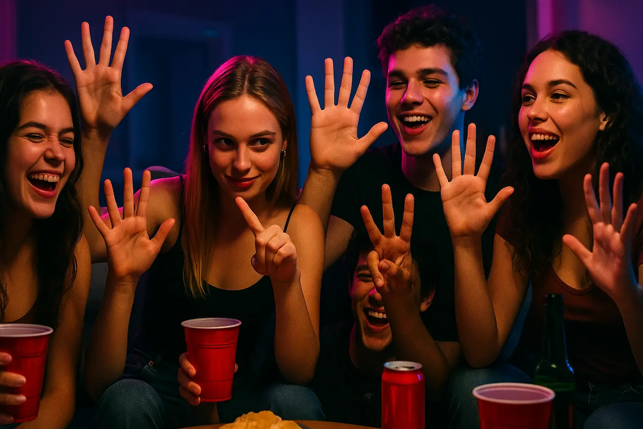 Friends playing the Put a Finger Down game