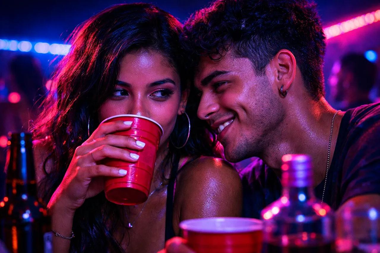 Casal jogando o jogo Eu Nunca