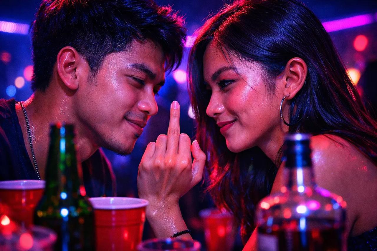 Pasangan sedang bermain game Turunkan Jari