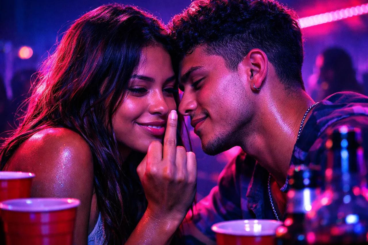 Casal jogando o jogo Abaixe um dedo se