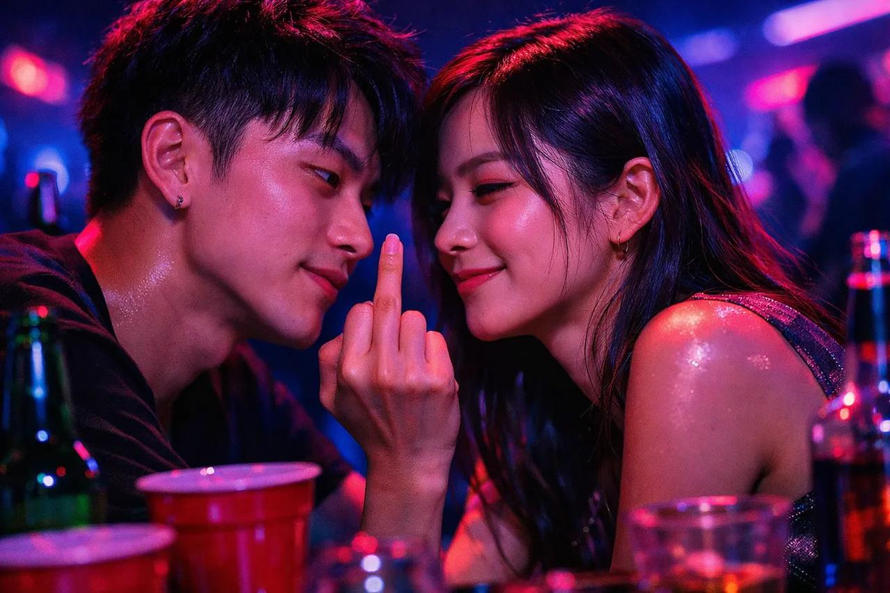 一对情侣在玩‘放下手指’游戏