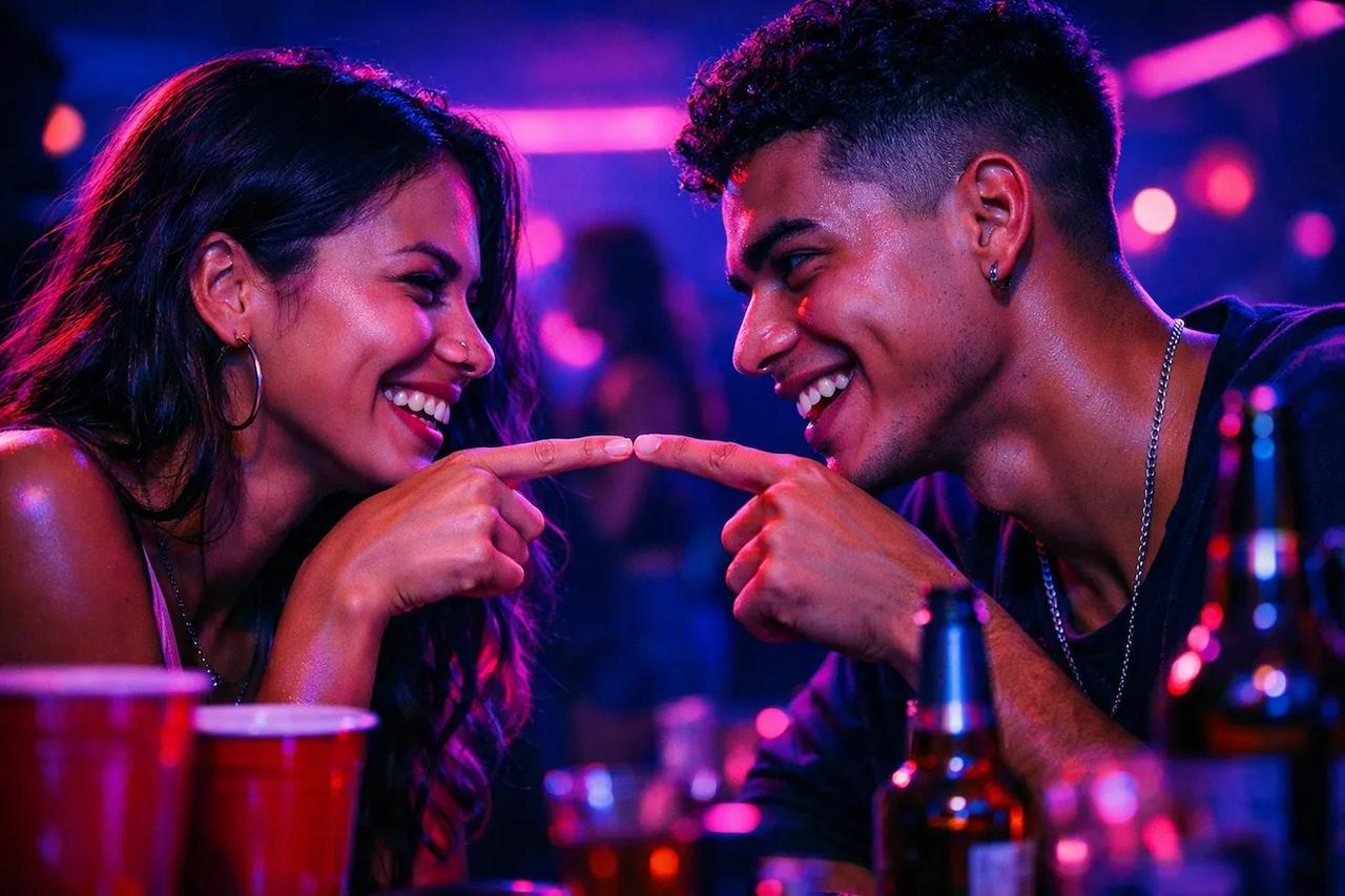 Casal jogando o jogo Quem é mais provável