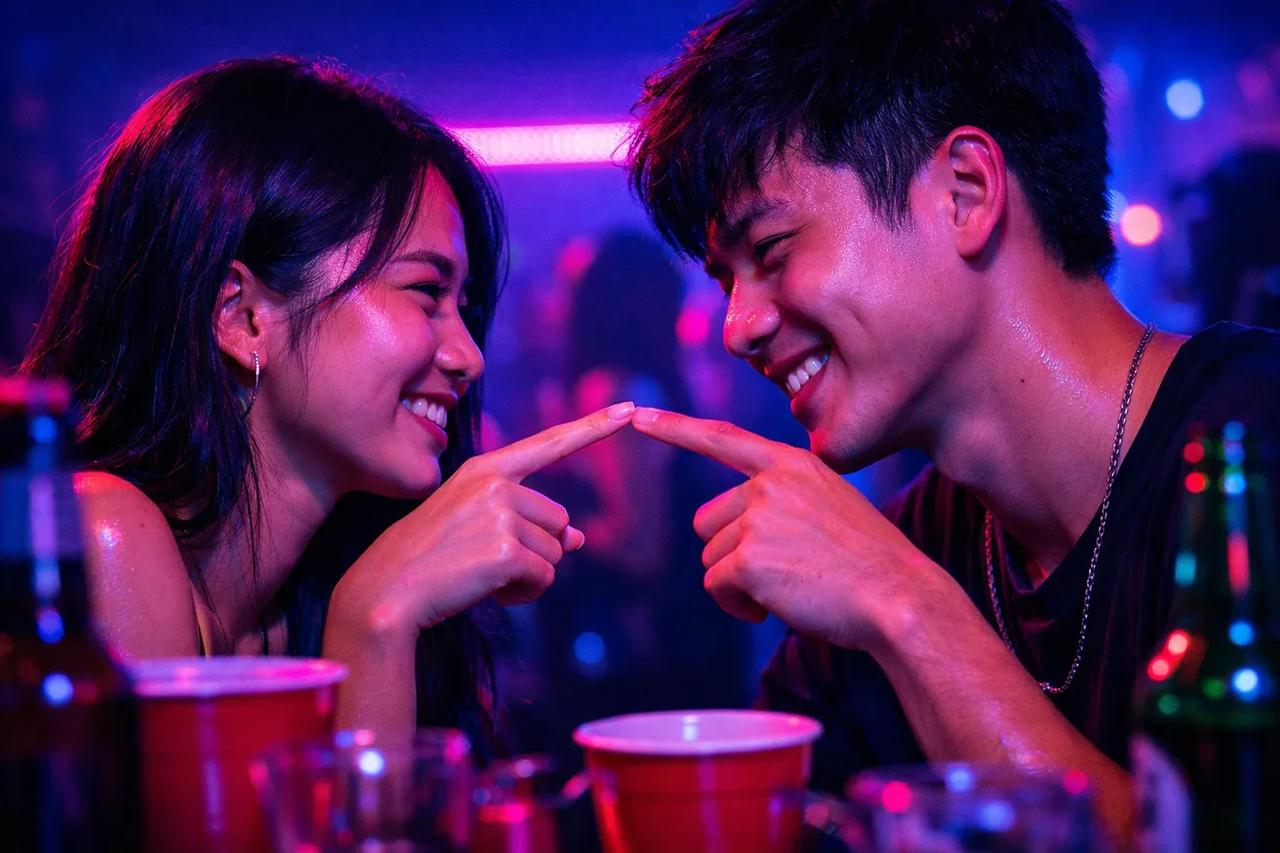 Cặp đôi đang chơi trò chơi Ai là người sẽ