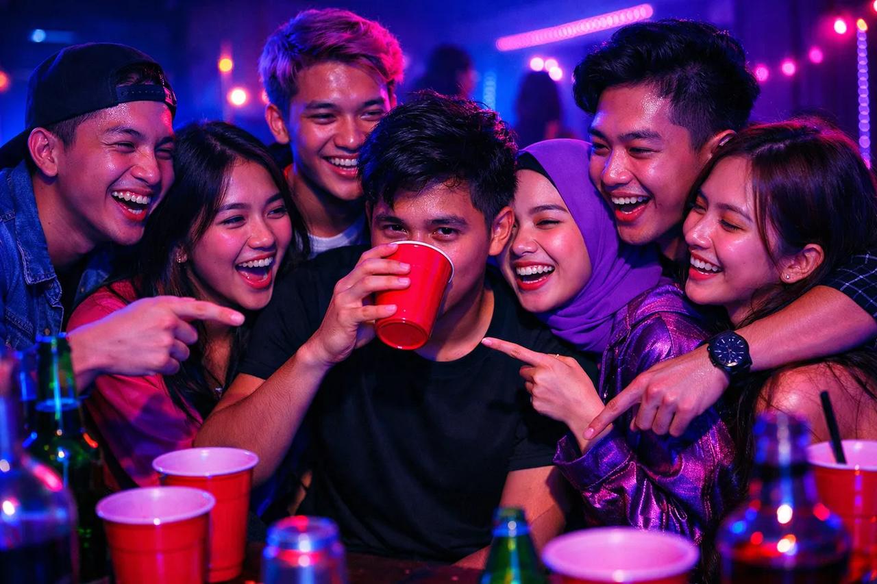 Teman-teman main game Pernah Ga Pernah sambil minum