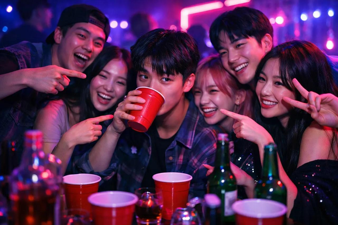 친구들과 술 마시며 손병호 게임을 하는 모습