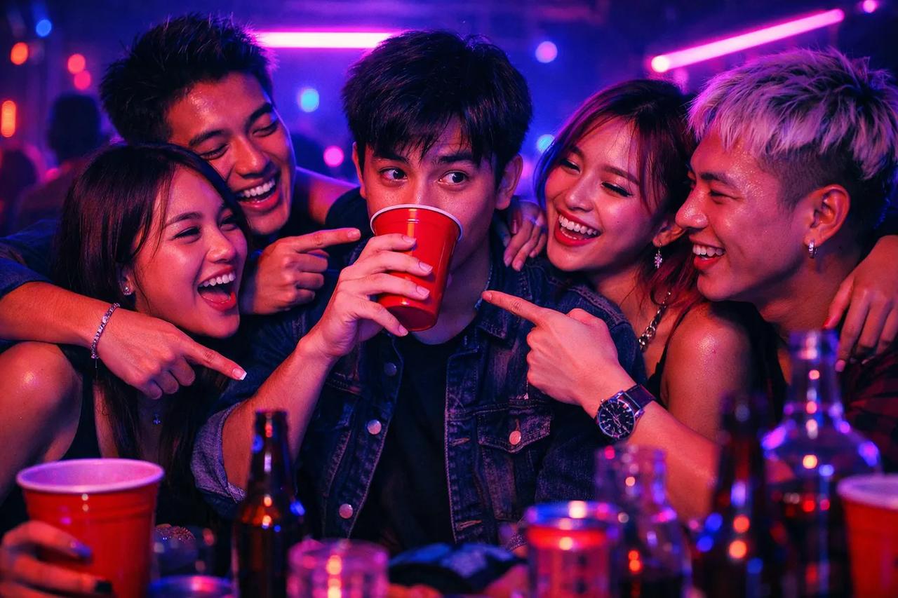 กลุ่มเพื่อนกำลังเล่นเกม 'ฉันไม่เคย' พร้อมเครื่องดื่ม