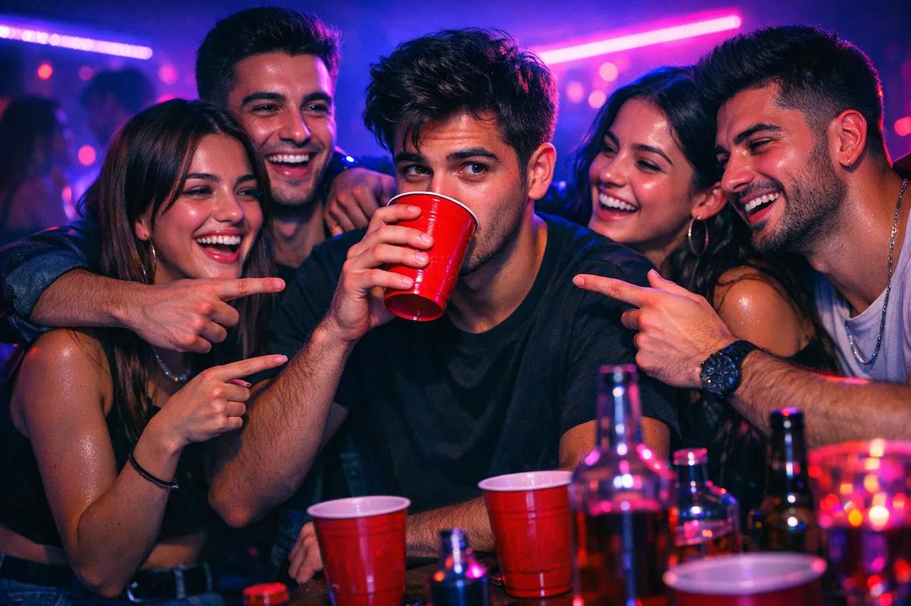 Arkadaşların alkolle 'Hiç Yapmadım' oyunu oynaması