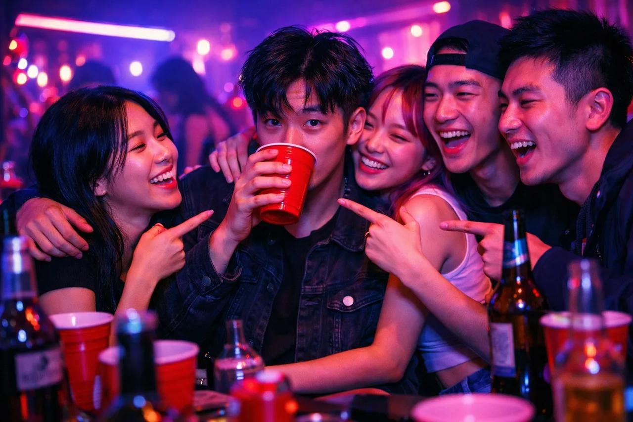 朋友们在玩喝酒版的“我从来没有”游戏