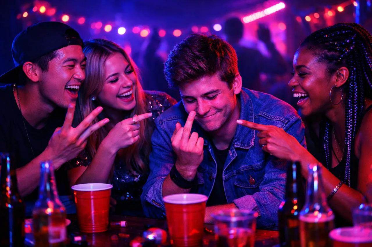 Friends playing the Put a Finger Down game