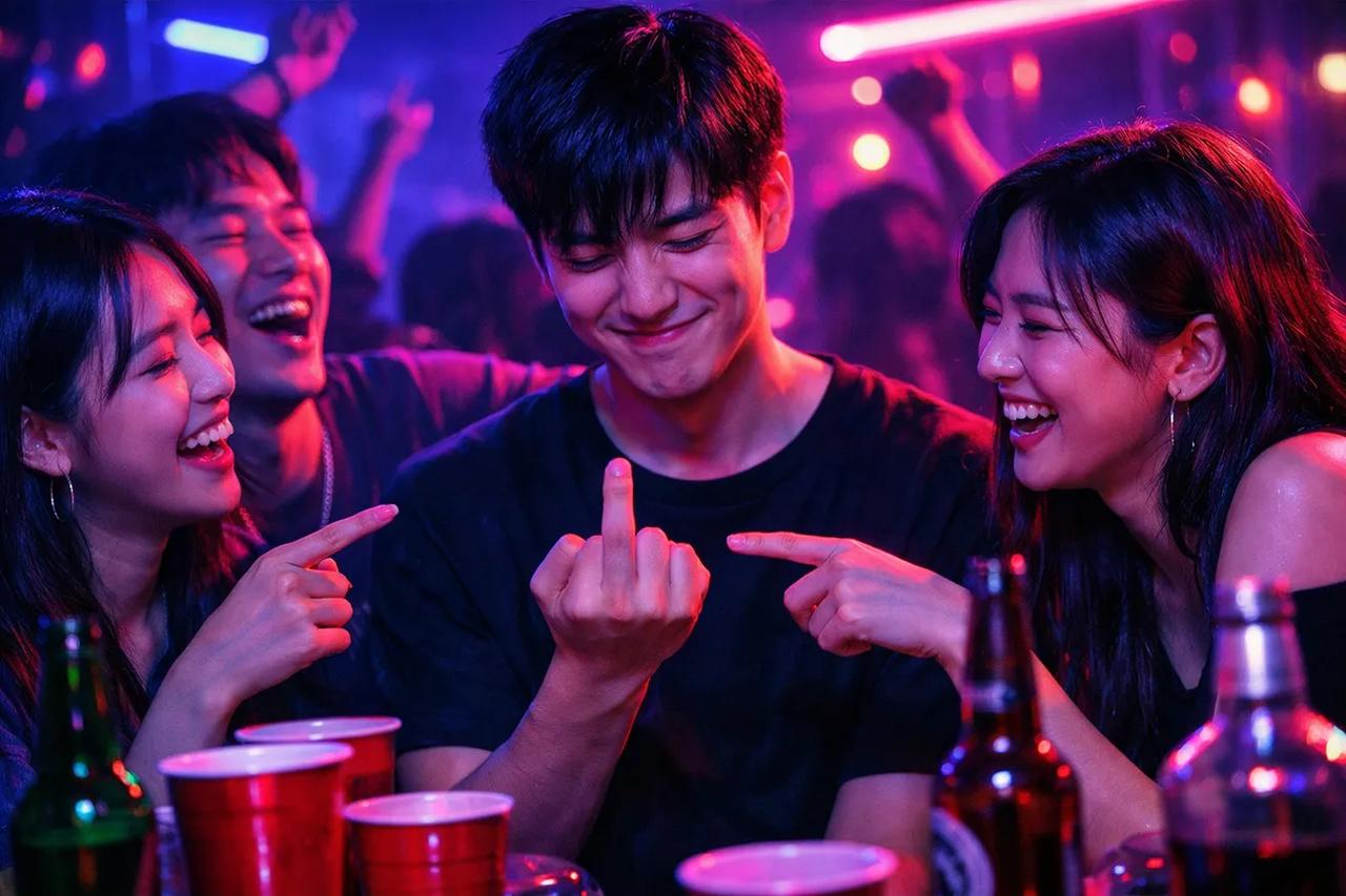 손가락 내리기 게임을 하는 친구들