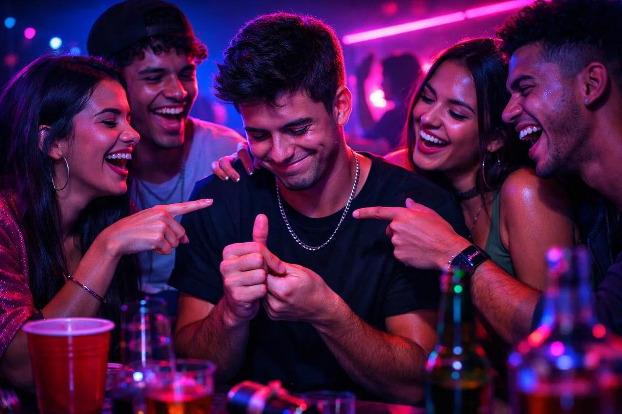 Amigos jogando o jogo Abaixe um dedo se