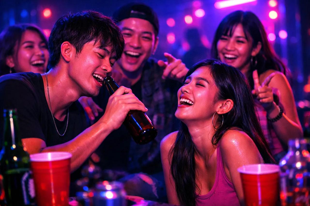 กลุ่มเพื่อนกำลังเล่นเกมจริงหรือกล้า