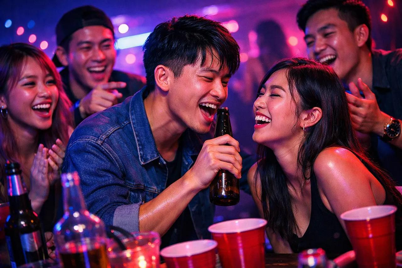 Nhóm bạn đang chơi game Sự thật hay Thử thách