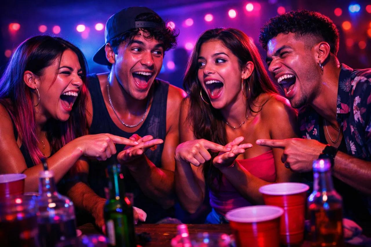 Amigos jogando o jogo Abaixe um dedo se