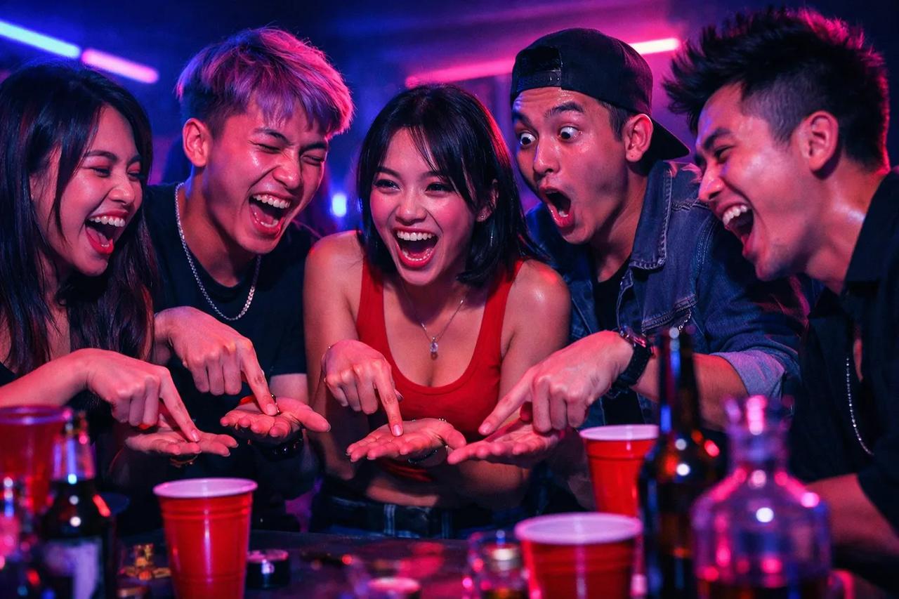 Nhóm bạn đang chơi trò Đặt ngón tay xuống nếu