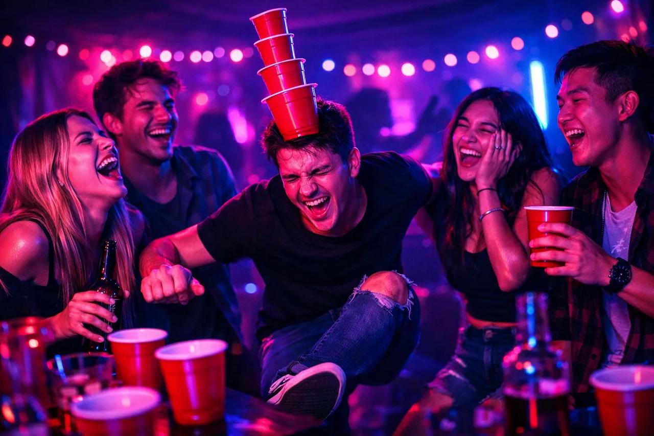 Freunde spielen lachend Wahrheit oder Pflicht