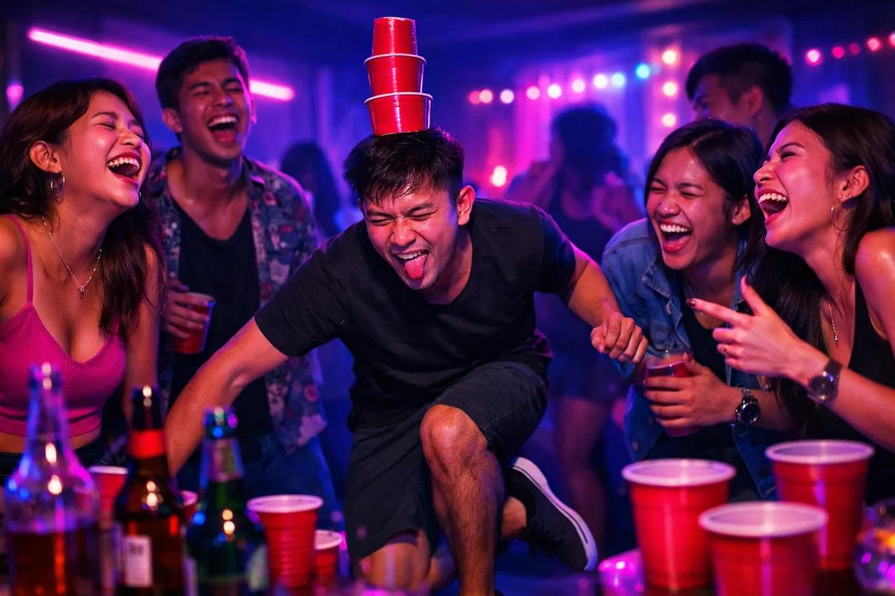 Magkakaibigan na naglalaro ng Truth or Dare at tumatawa