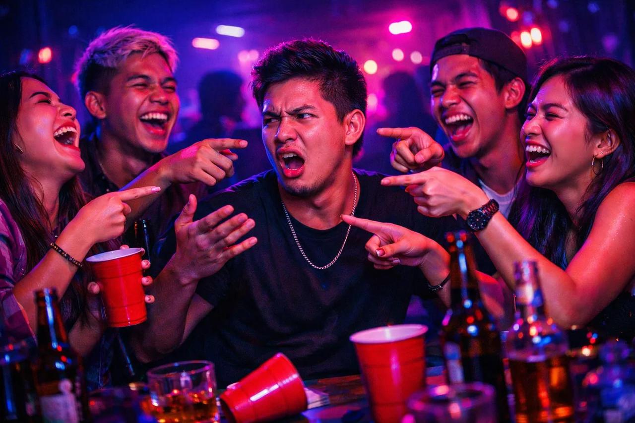 Magkakaibigang tumatawa habang naglalaro ng Sino Ang Pinakamalamang Na