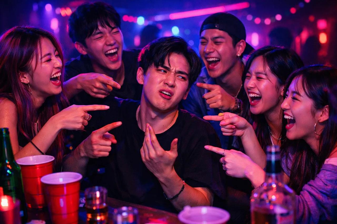 웃긴 분위기 속에서 이미지 게임을 하는 친구들