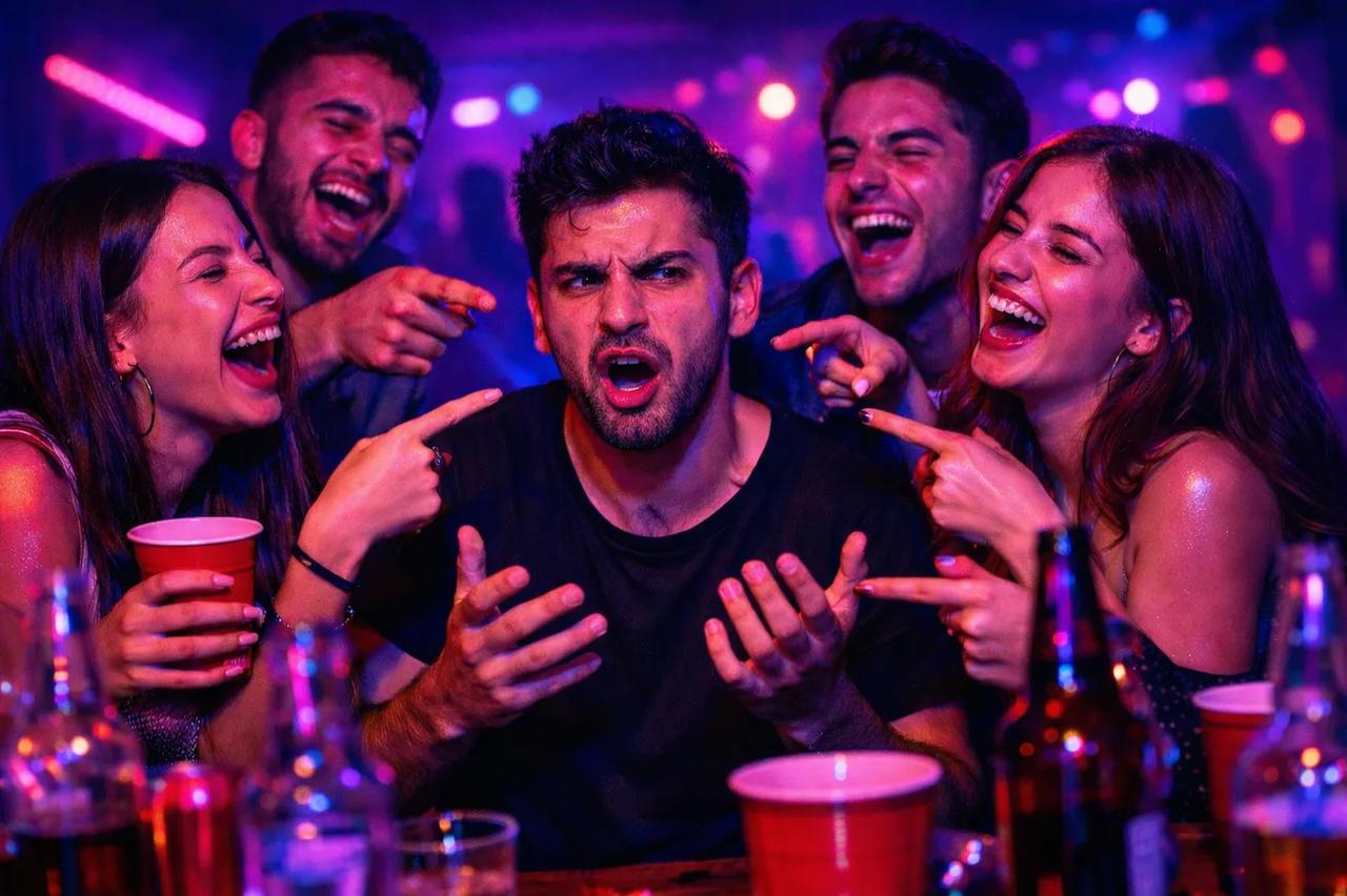 Komik bir ortamda Kim Daha oyunu oynayan arkadaşlar