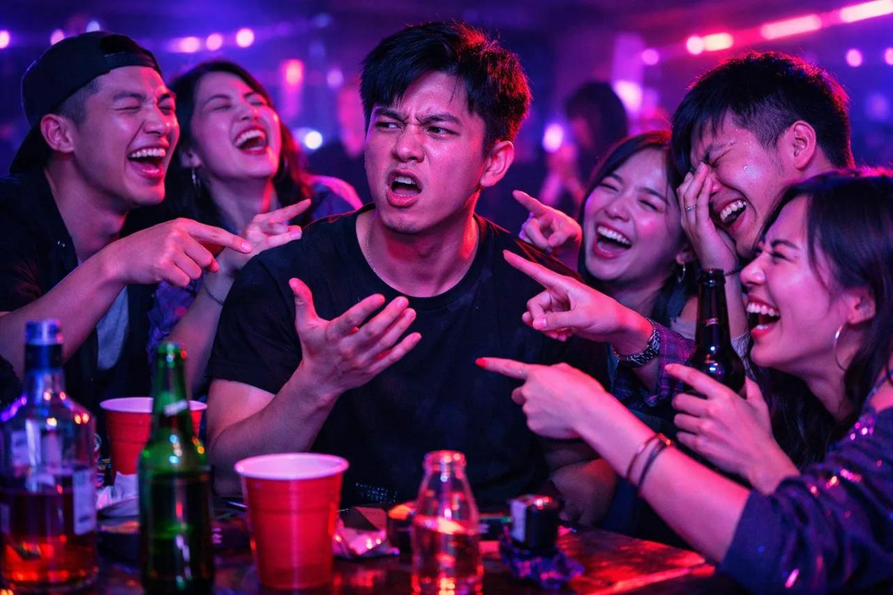 朋友們在玩「誰最有可能」遊戲，氣氛搞笑