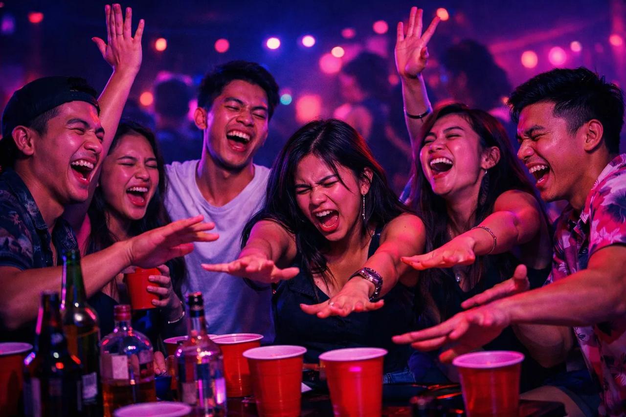 Magkakaibigan na naglalaro ng Would You Rather at tumatawa