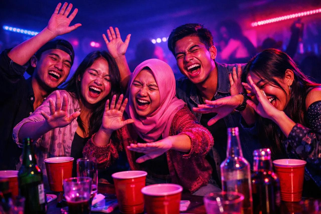 Teman-teman ketawa main game Pilih Mana