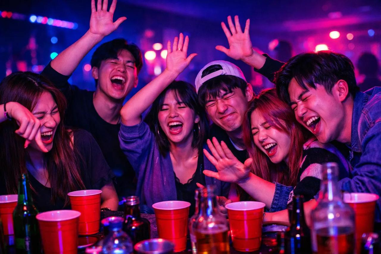 친구들과 밸런스 게임을 하는 모습