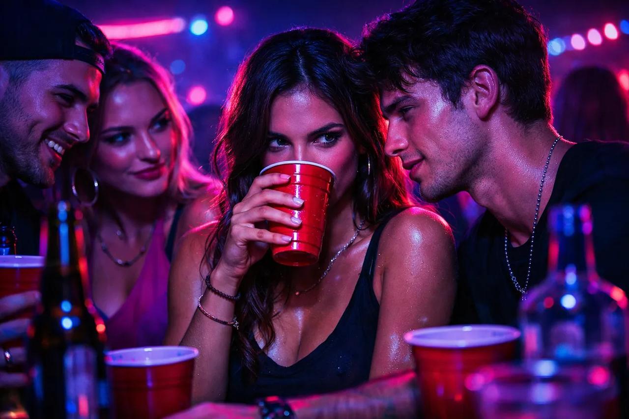 Freunde spielen die heiße Version von Ich habe noch nie mit Drinks