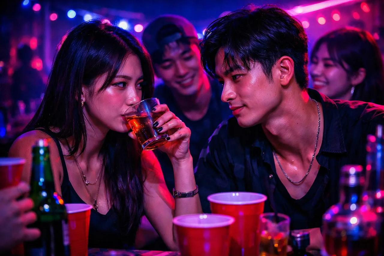 친구들과 술 마시며 19금 손병호 게임을 하는 모습