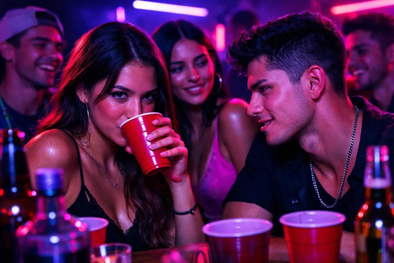 Amigos jogando Eu Nunca versão pesada com bebidas