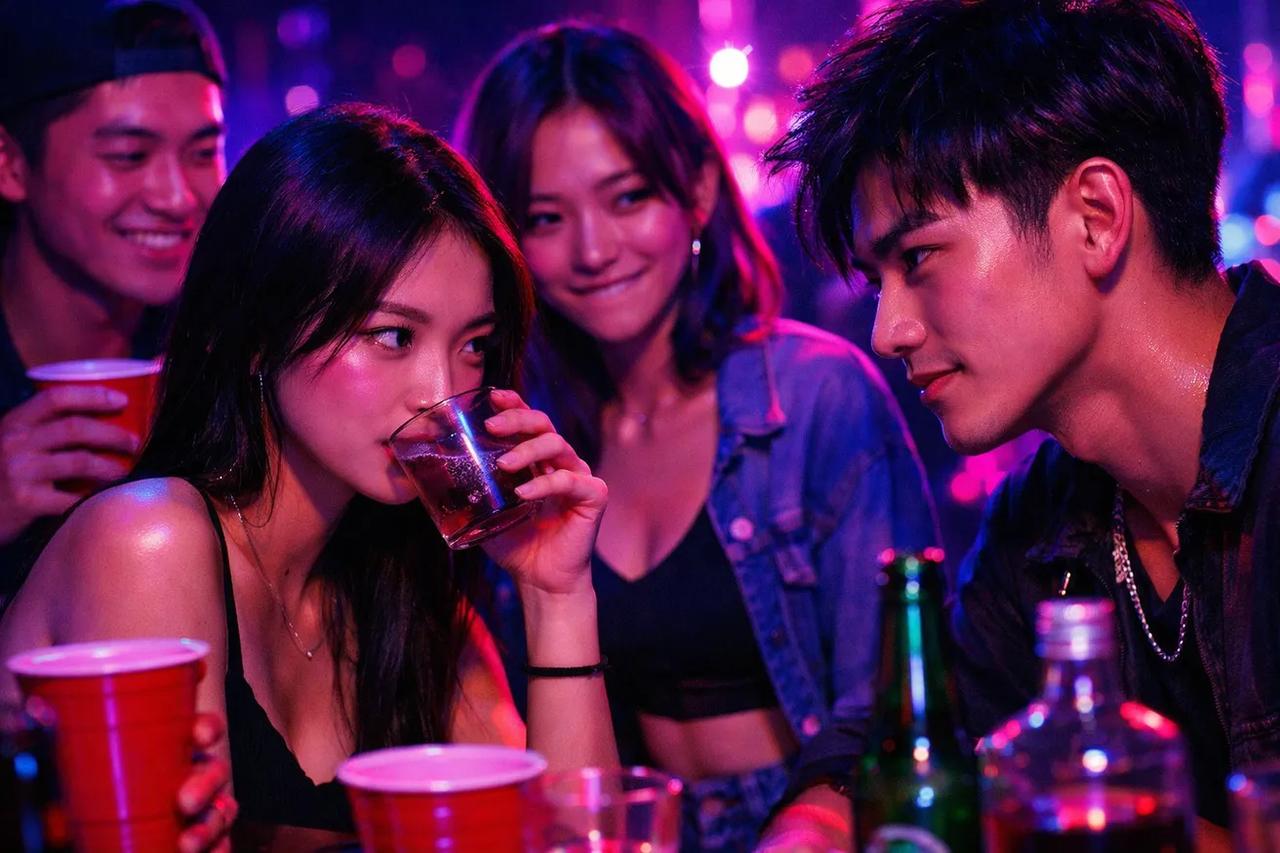 朋友們在派對上玩大尺度版的「我從來沒有」喝酒遊戲