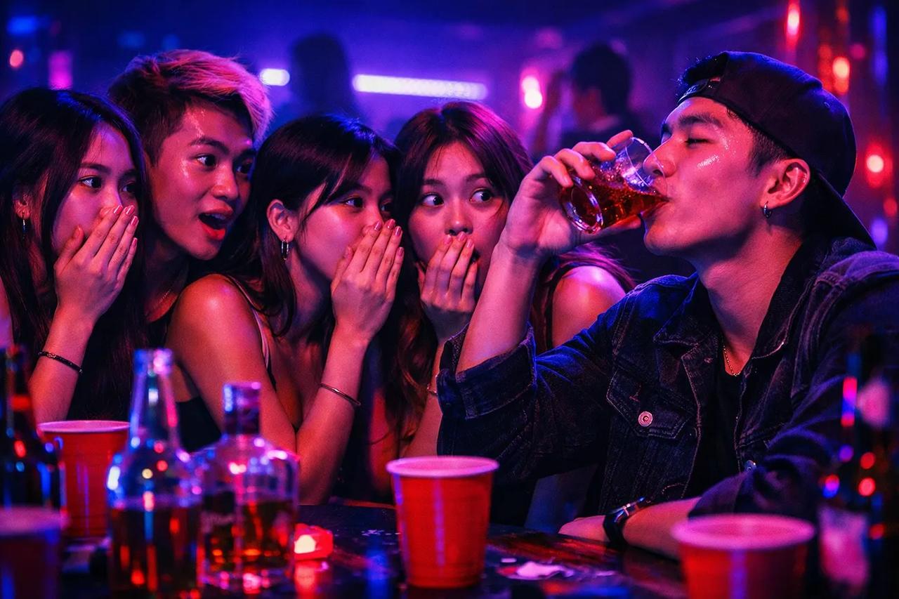 Hội bạn đang chơi trò Tôi Chưa Bao Giờ cùng đồ uống