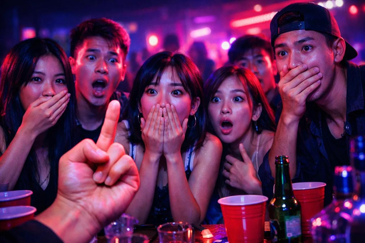 Nhóm bạn đang chơi trò Đặt ngón tay xuống nếu