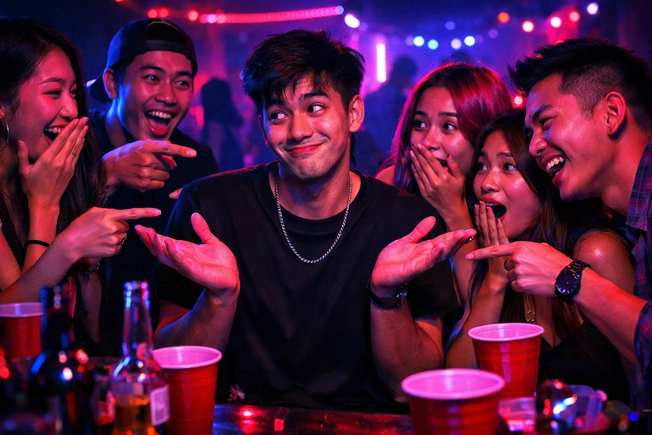 กลุ่มเพื่อนกำลังเล่นเกมใครน่าจะ