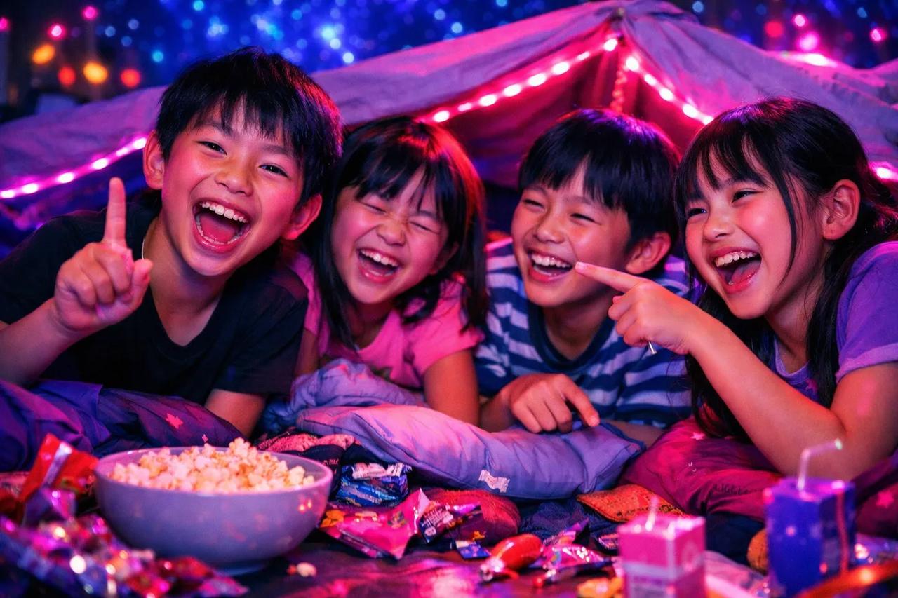 指一本下げてゲームでニコニコするこどもたち