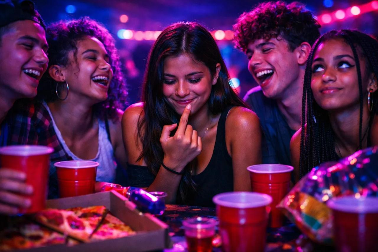 Adolescentes jogando o jogo Eu Nunca