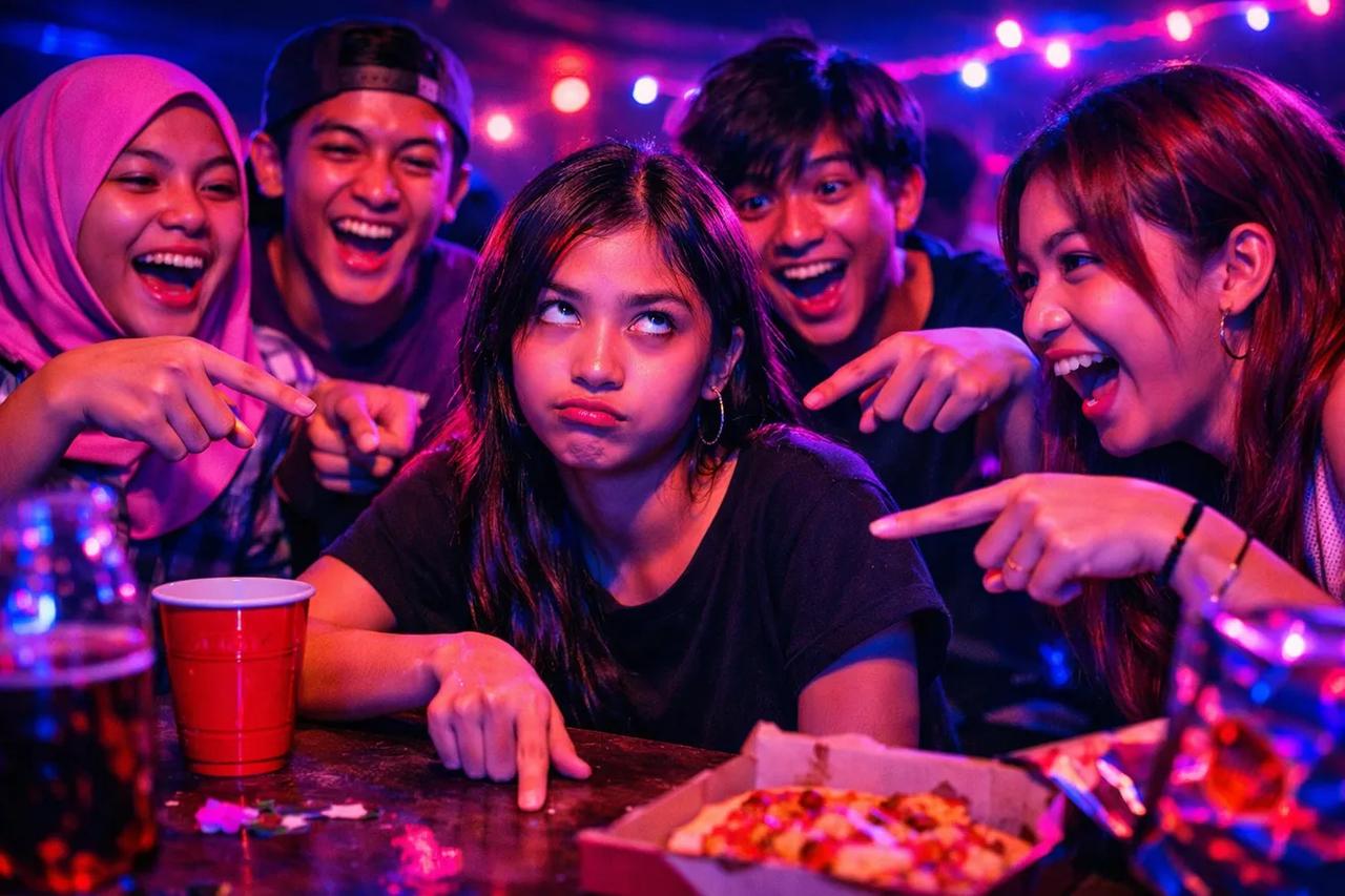 Remaja sedang bermain game Turunkan Jari