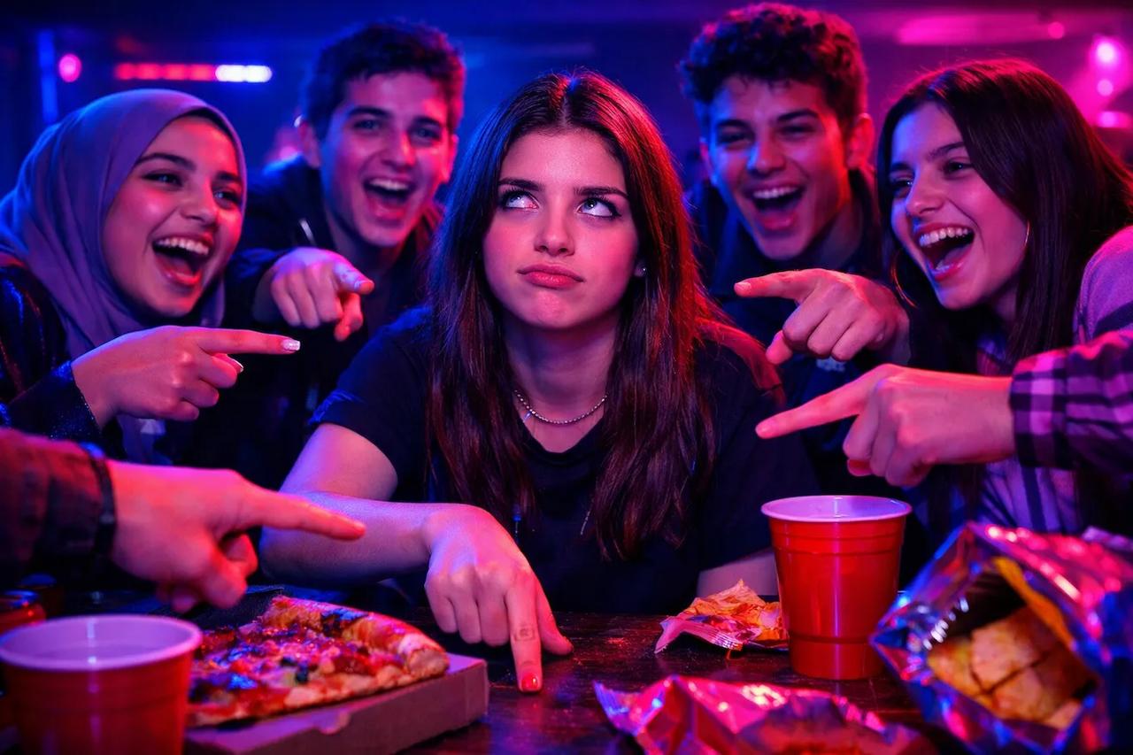 Gençler Parmağını indir oyunu oynuyor