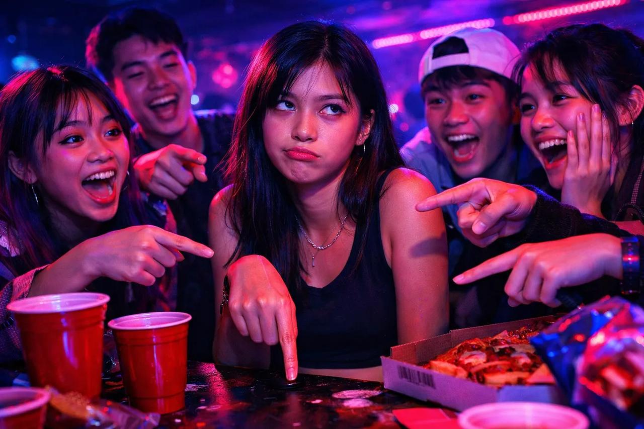 Nhóm bạn tuổi teen đang chơi trò Đặt ngón tay xuống nếu