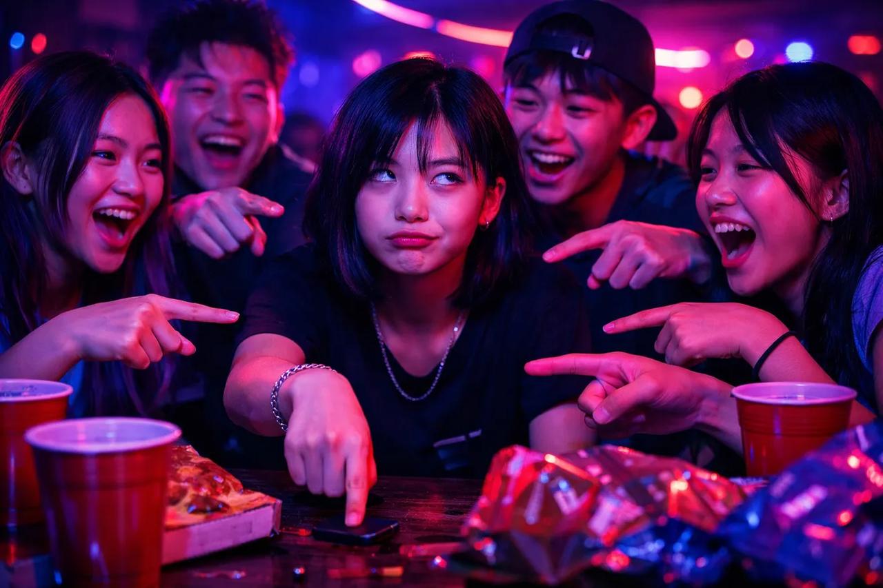 青少年在玩「放下手指如果」遊戲