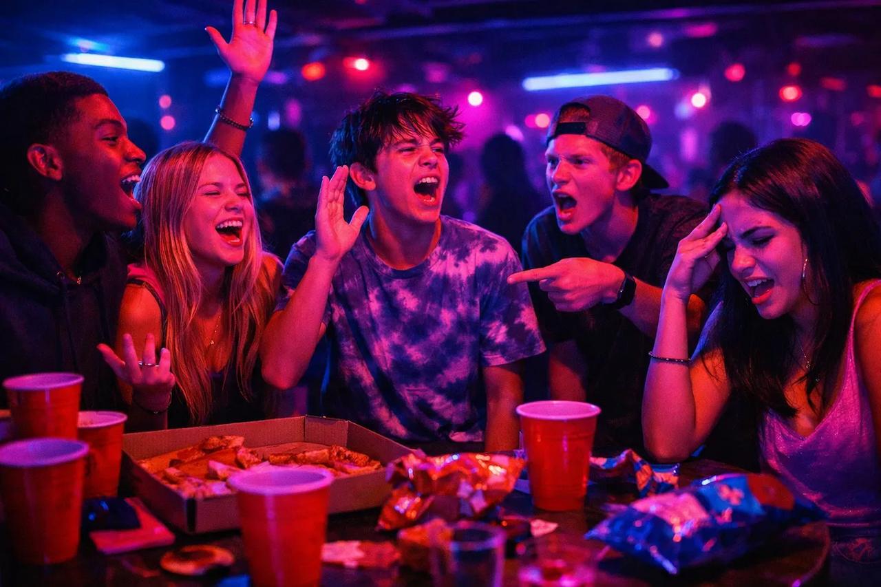 Jugendliche Freunde spielen das Spiel Würdest du eher