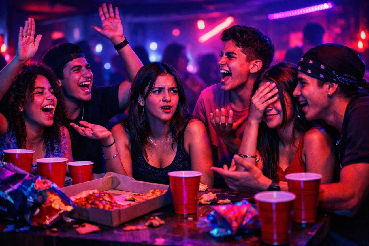 Amigos adolescentes jugando al juego Qué Prefieres