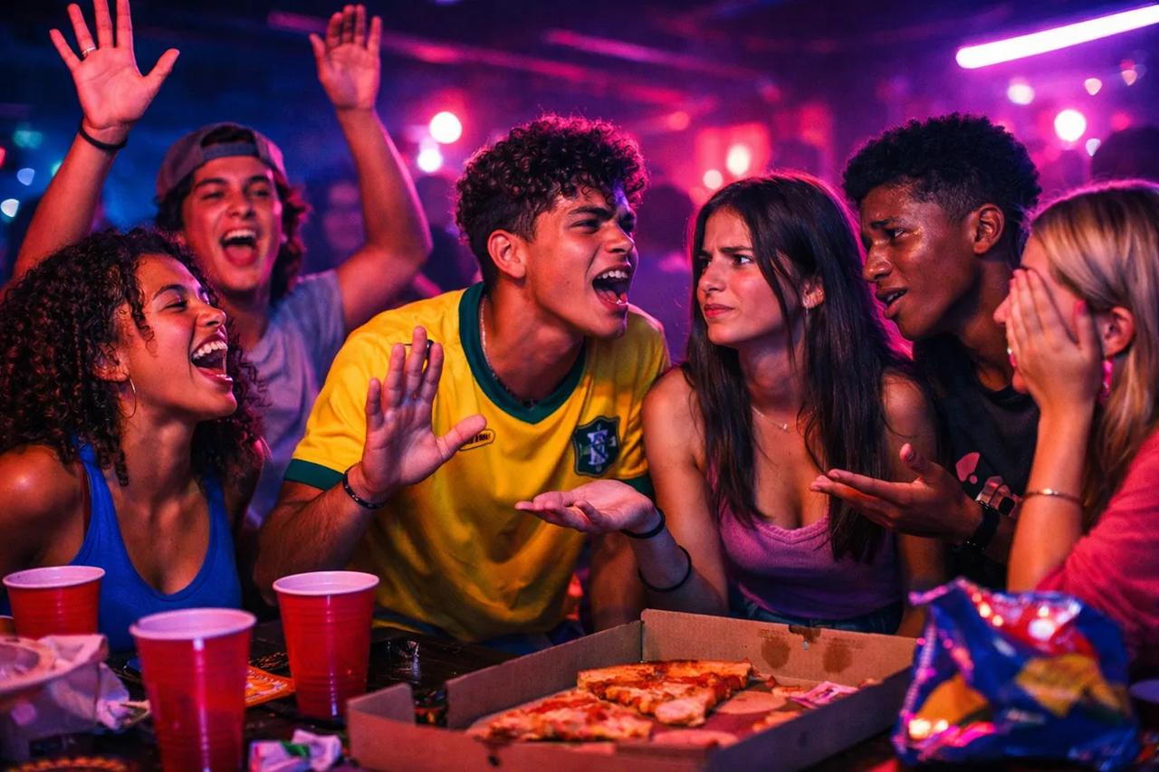 Amigos adolescentes jogando o jogo Você Prefere