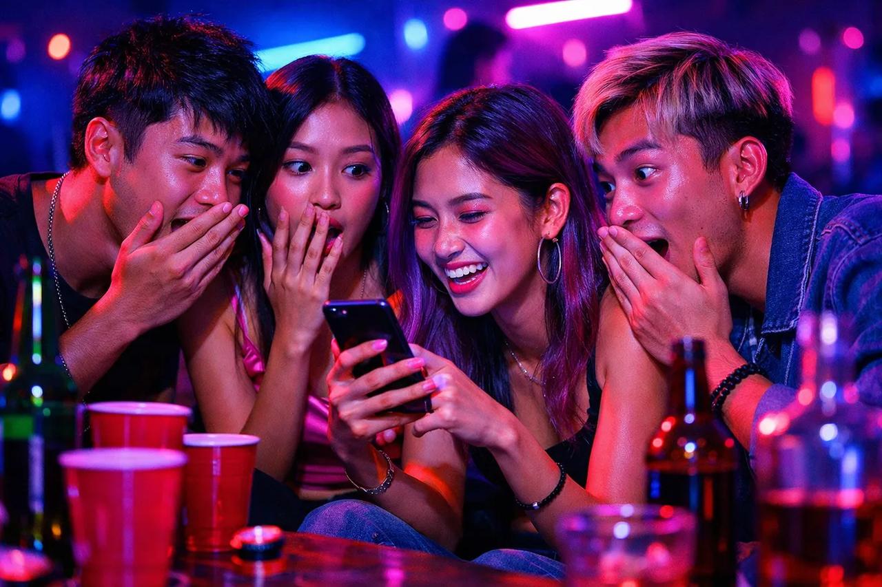 กลุ่มเพื่อนกำลังเล่นเกม เขาเป็น 10 แต่ อย่างออกรสออกชาติ